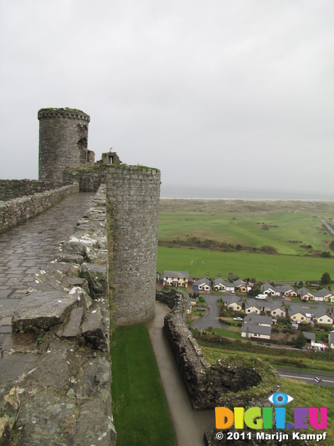 SX20477 Harlech Castle view from ramparts to beach